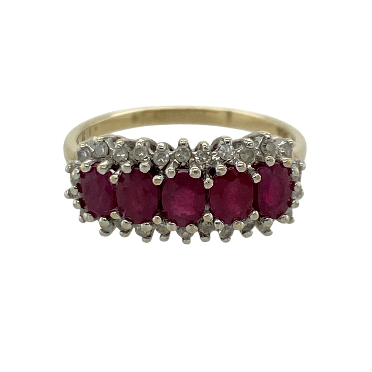 9ct Gold Diamond & Ruby Cluster Band Ring
