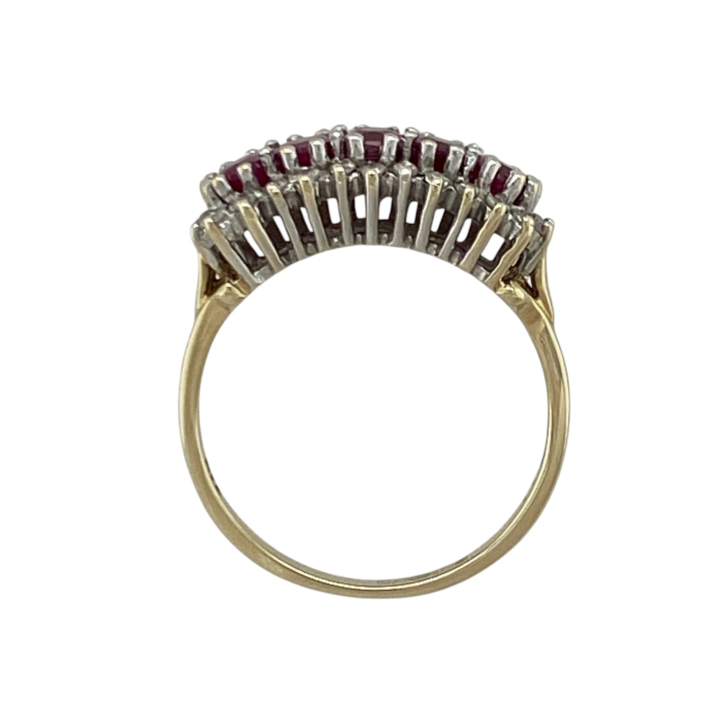 9ct Gold Diamond & Ruby Cluster Band Ring