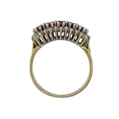 9ct Gold Diamond & Ruby Cluster Band Ring