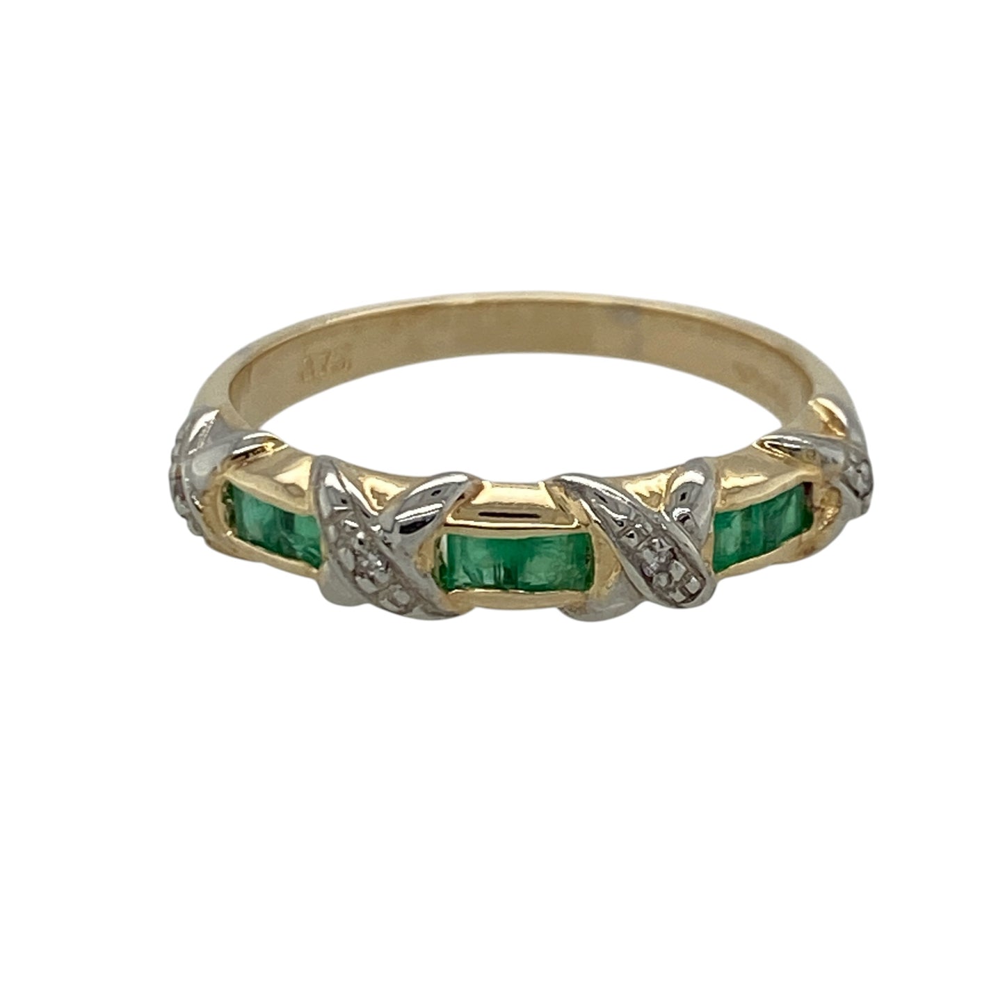 9ct Gold Diamond & Emerald Band Ring