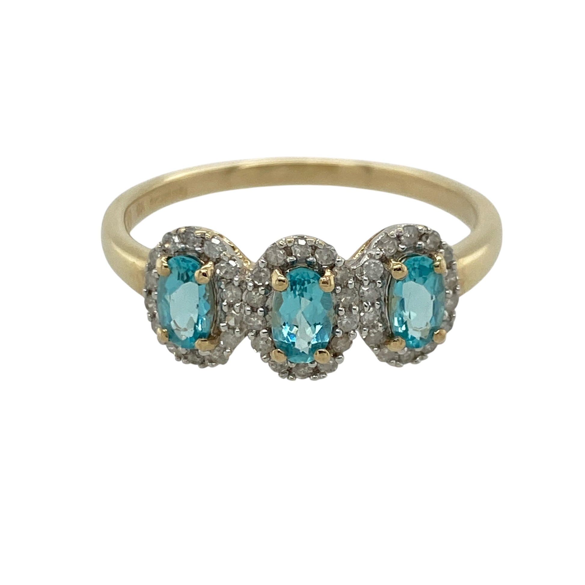 9ct Gold Diamond & Blue Stone Trilogy Cluster Ring