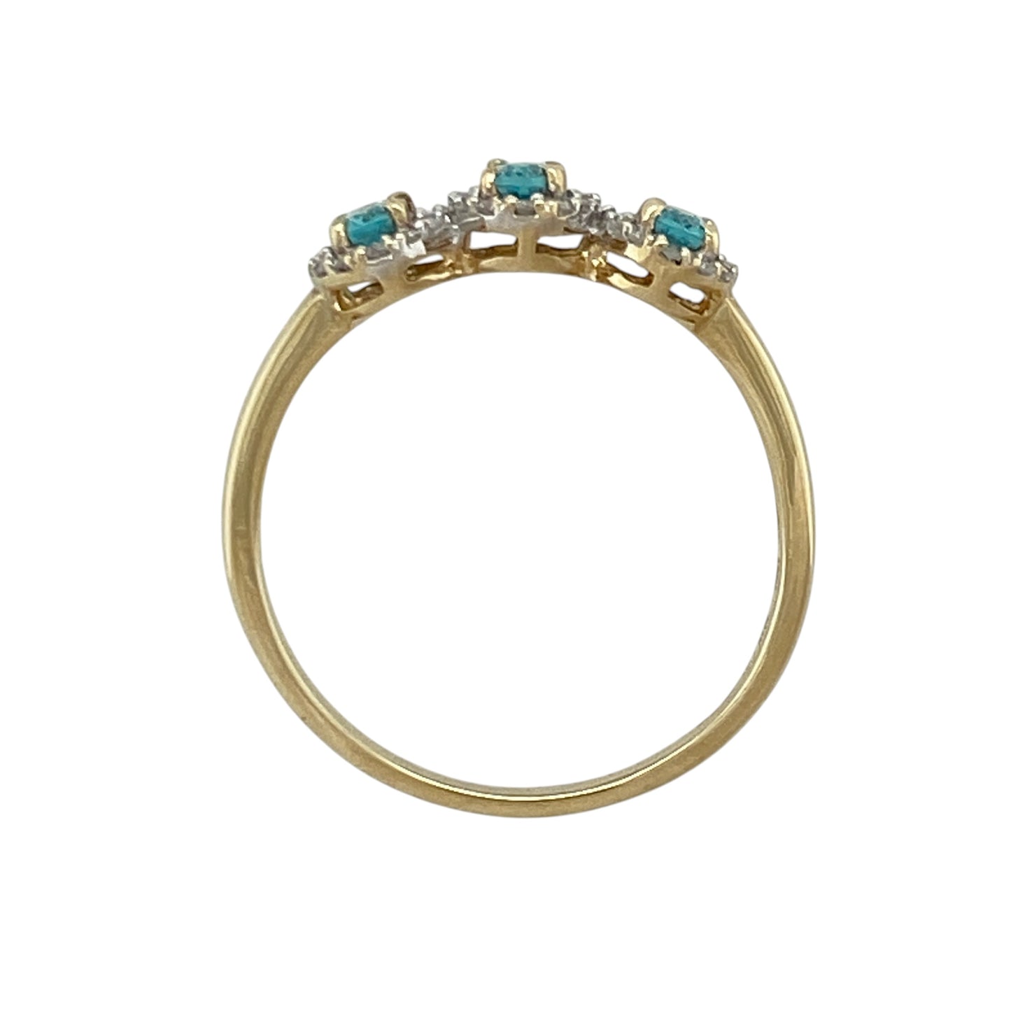 9ct Gold Diamond & Blue Stone Trilogy Cluster Ring