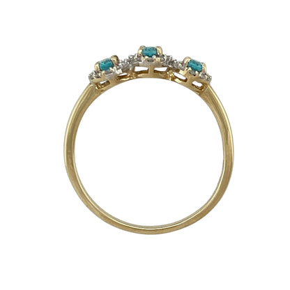 9ct Gold Diamond & Blue Stone Trilogy Cluster Ring