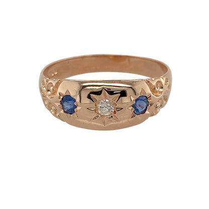 9ct Gold Diamond & Sapphire Vintage Style Band Ring