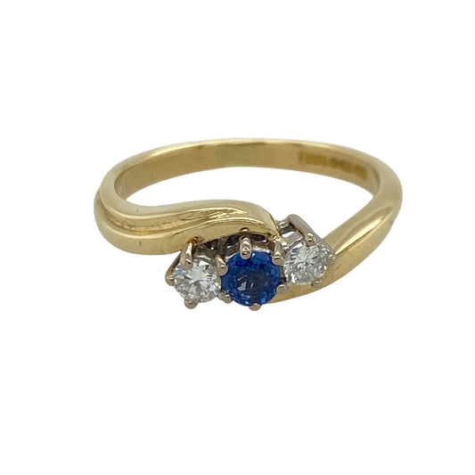18ct Gold Diamond & Sapphire Trilogy Twist Ring