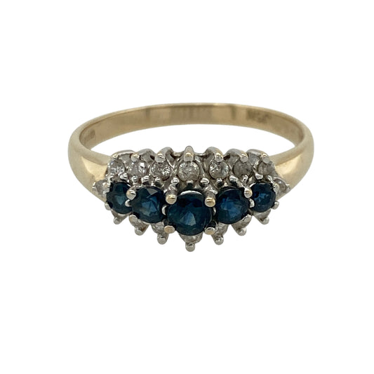9ct Gold Diamond & Sapphire Cluster Band Ring