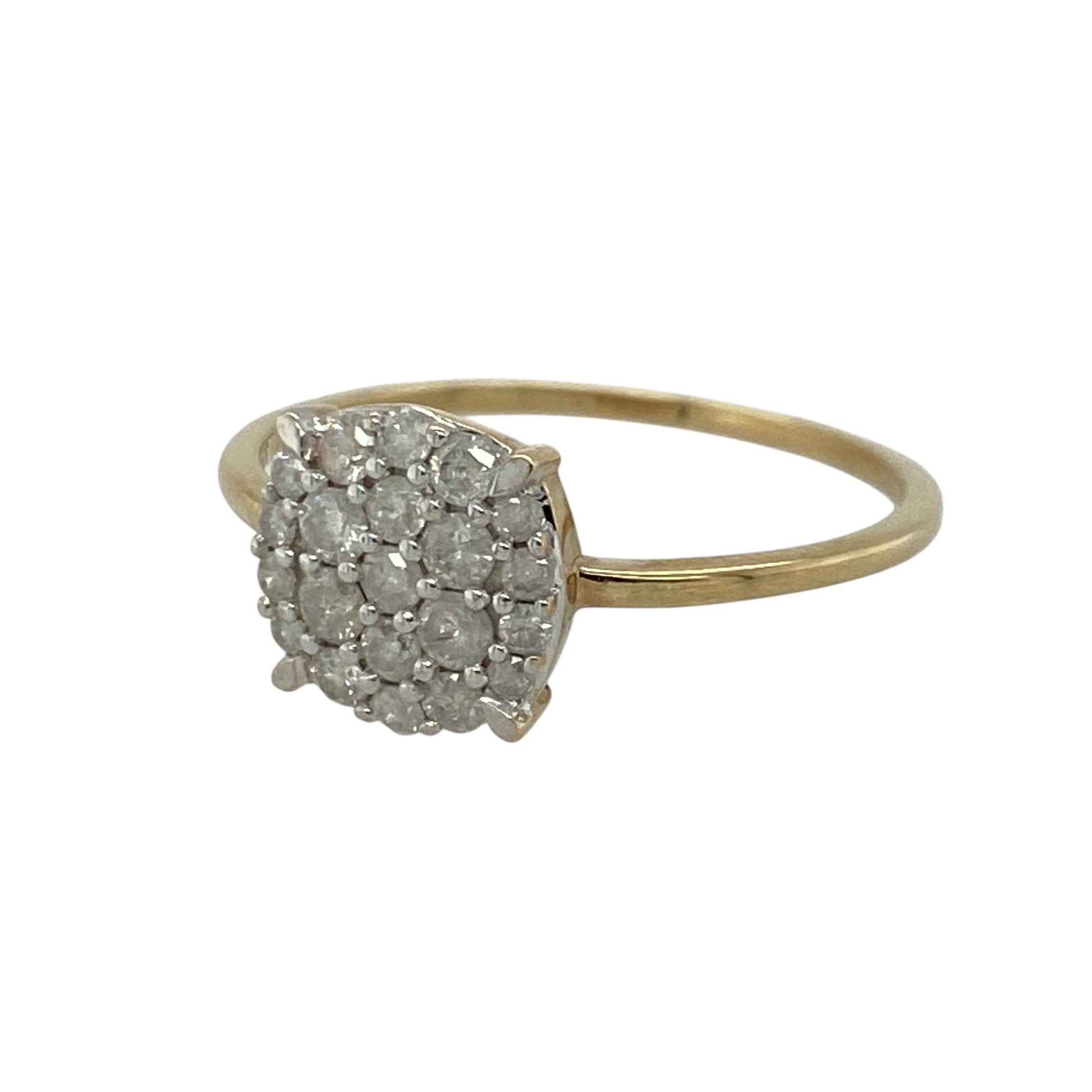This pre-owned 9ct yellow gold diamond cluster ring is an elegant statement piece, featuring a dazzling round cluster of diamonds.

Design: The ring showcases a classic round diamond cluster that creates the appearance of a larger centre stone, offering timeless style with plenty of brilliance. Its elegant design makes it perfect for everyday wear or special occasions.
Material: Made from 9-carat yellow gold.
Gemstone Detail: Round diamond cluster with approximately 0.45ct total diamond content.
