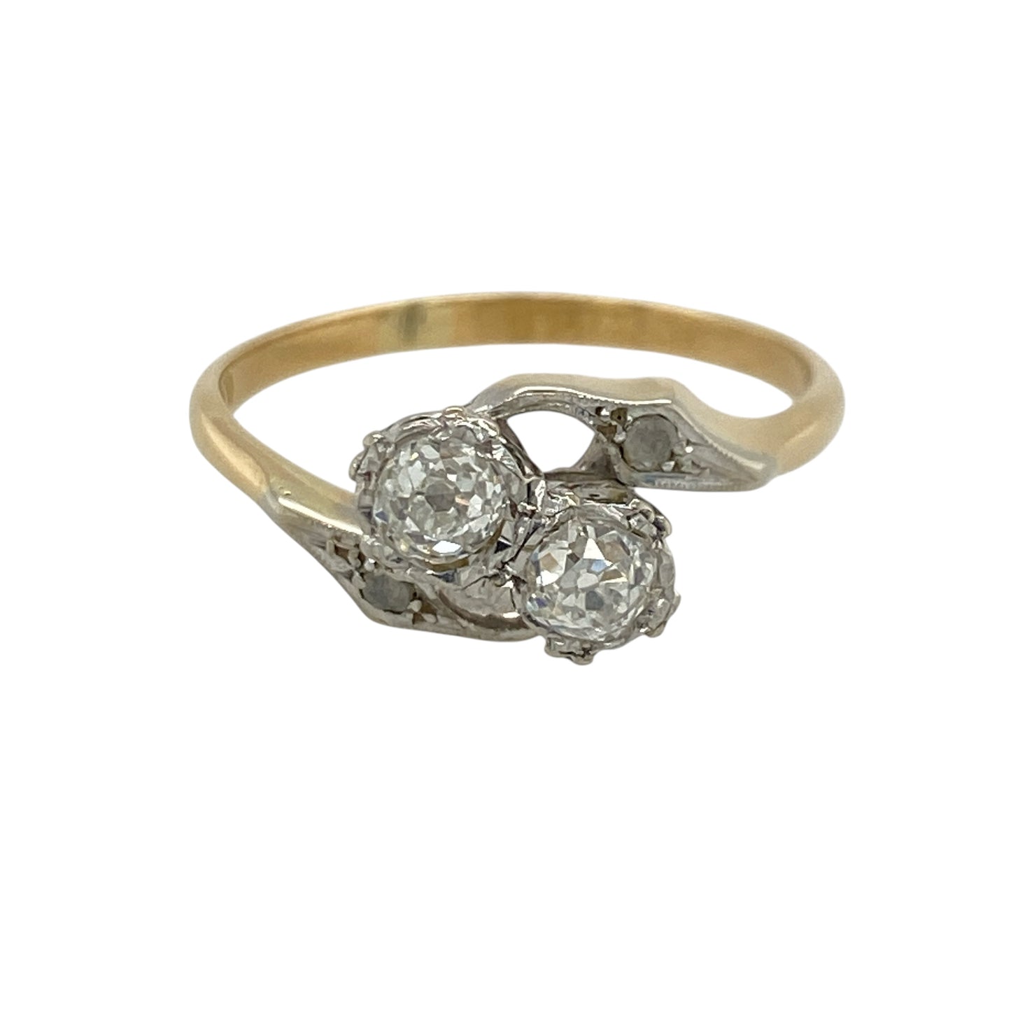 18ct Gold & Platinum Double Diamond Twist Ring