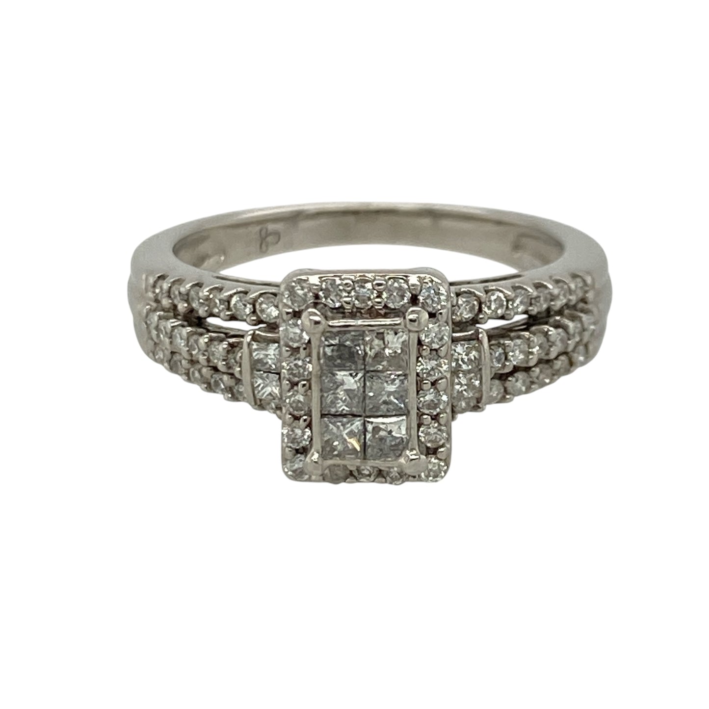 18ct White Gold & Diamond Rectangle Cluster Ring