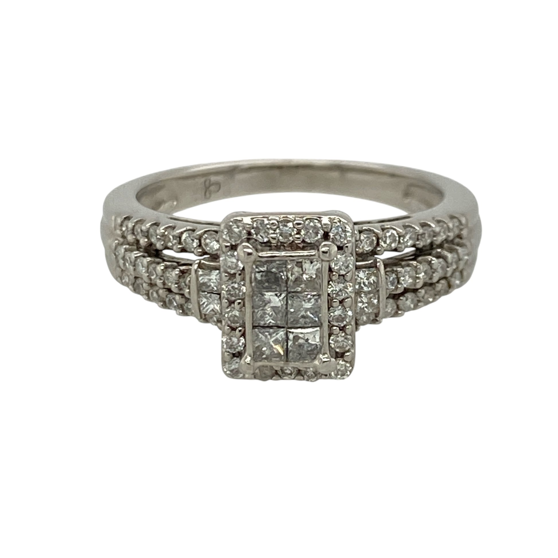 18ct White Gold & Diamond Rectangle Cluster Ring