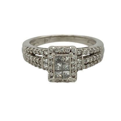 18ct White Gold & Diamond Rectangle Cluster Ring