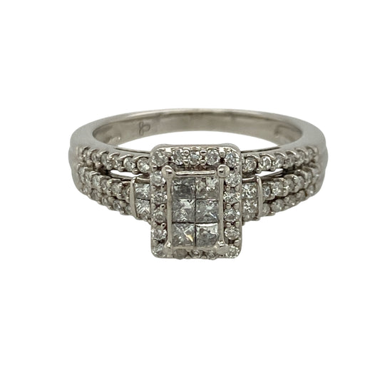 18ct White Gold & Diamond Rectangle Cluster Ring