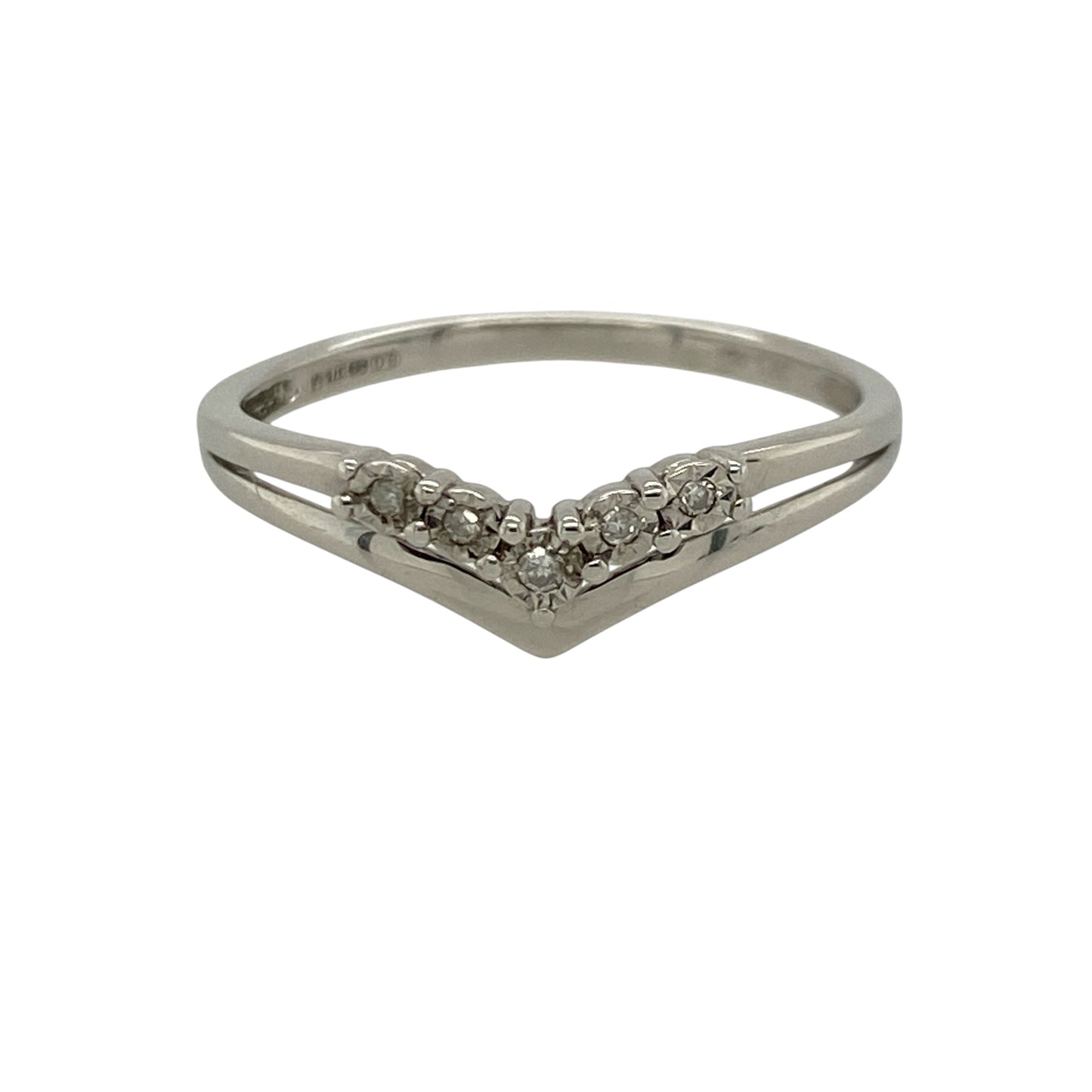 9ct White Gold & Diamond Wishbone Ring