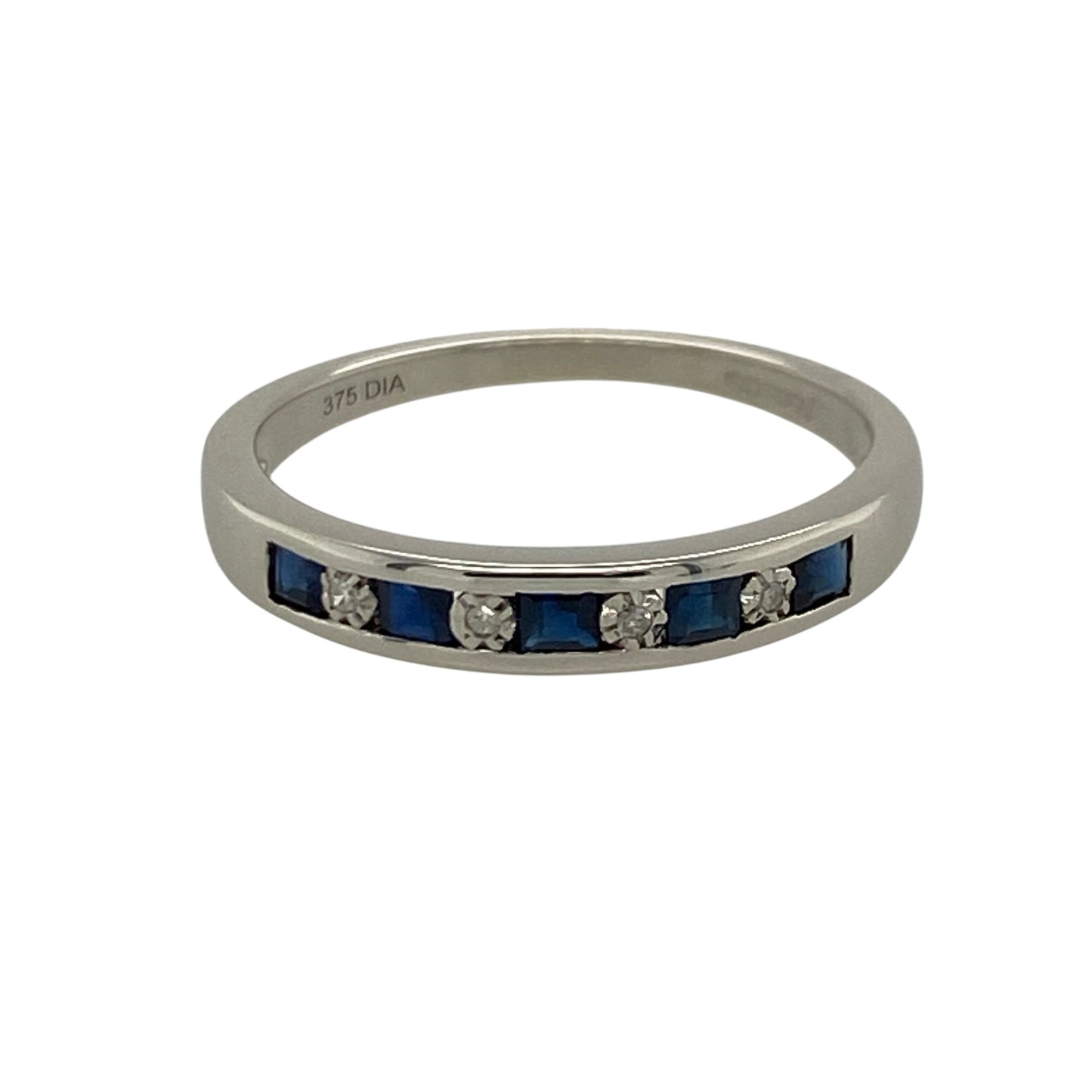 9ct White Gold Diamond & Sapphire Band Ring