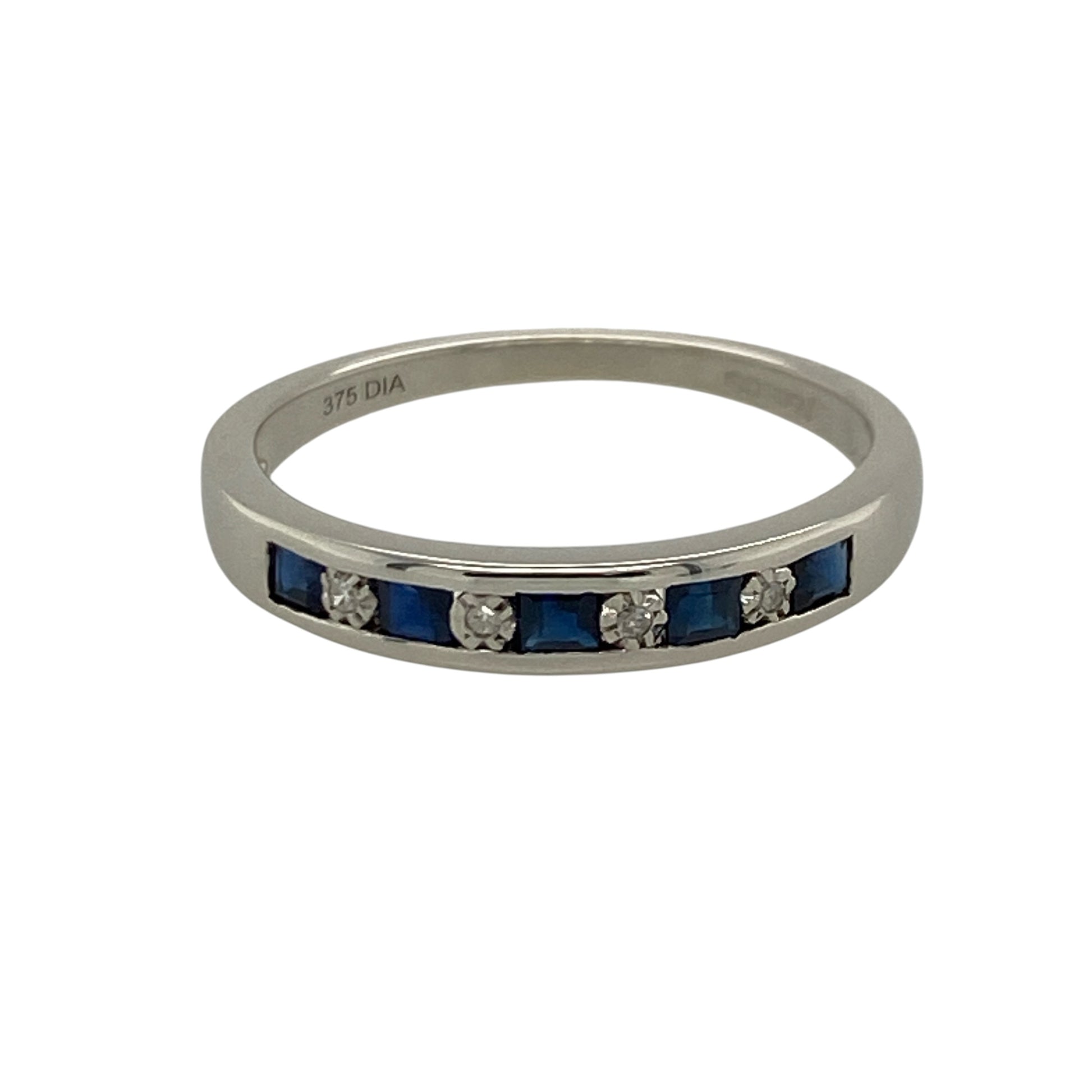 9ct White Gold Diamond & Sapphire Band Ring