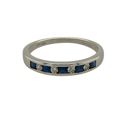 9ct White Gold Diamond & Sapphire Band Ring