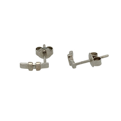9ct White Gold & Diamond Bar Stud Earrings