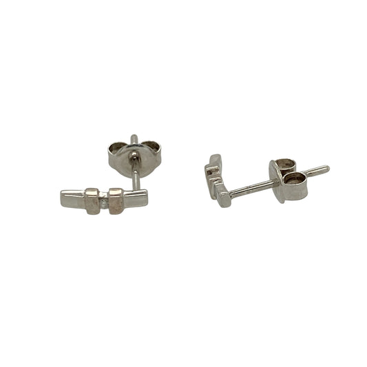 9ct White Gold & Diamond Bar Stud Earrings