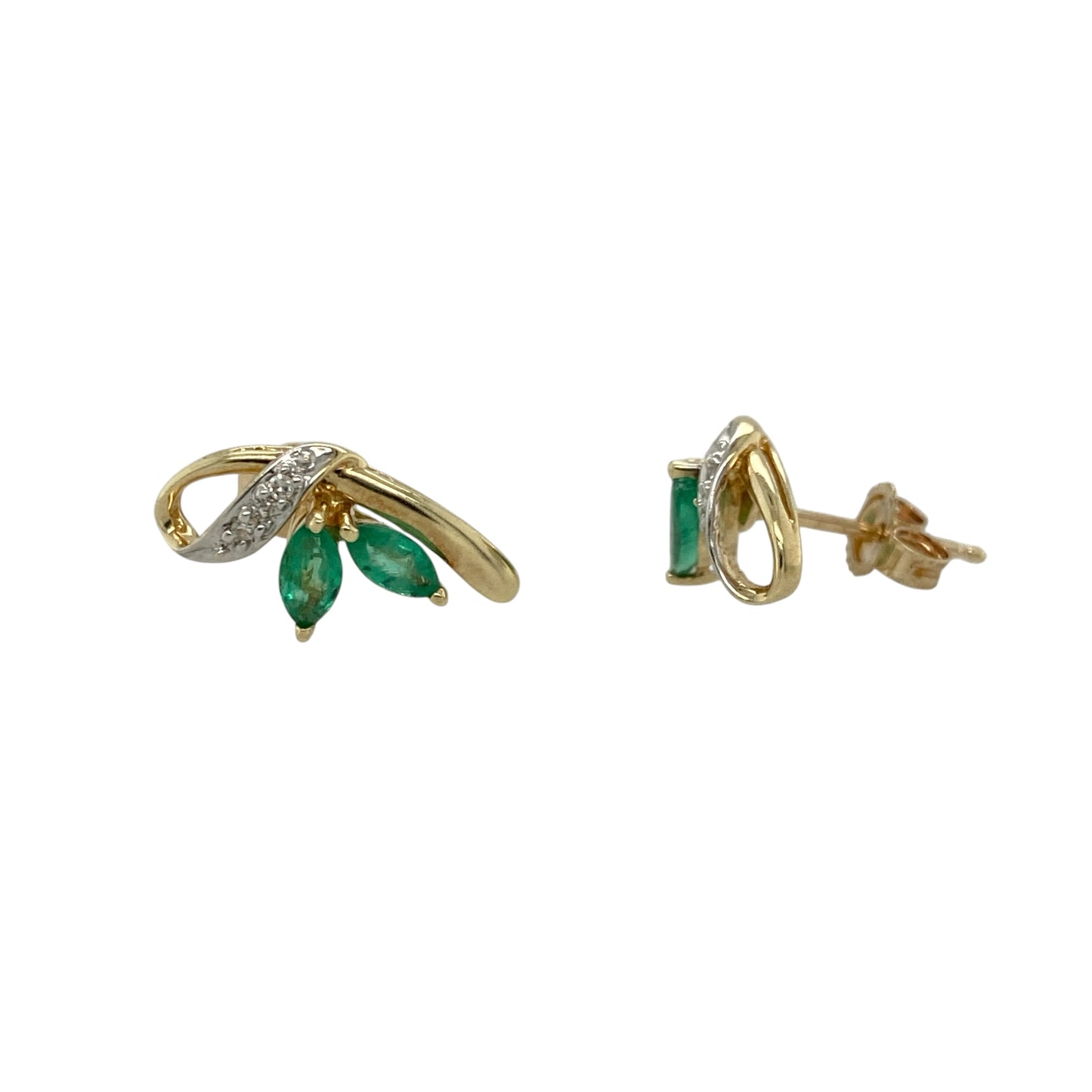 9ct Gold Diamond & Emerald Stud Earrings