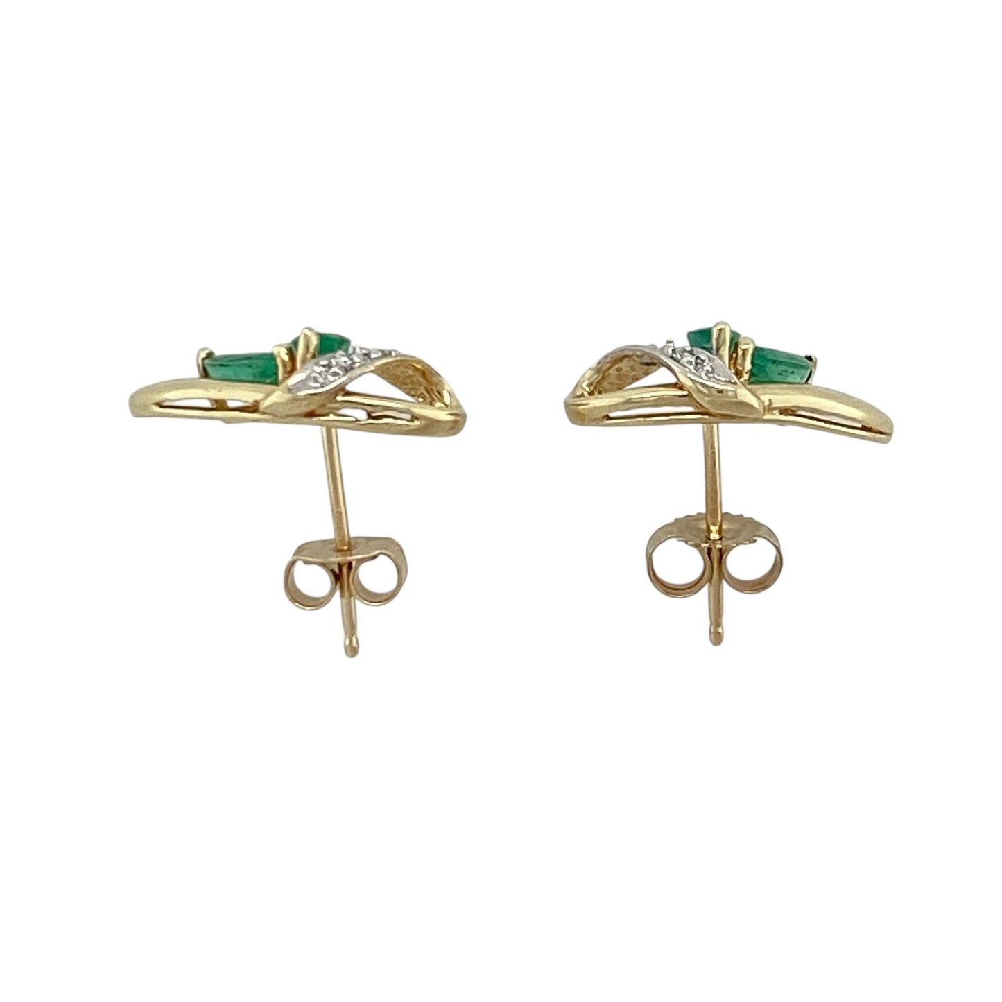 9ct Gold Diamond & Emerald Stud Earrings