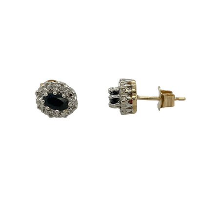 9ct Gold Diamond & Sapphire Cluster Stud Earrings