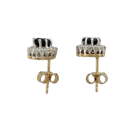 9ct Gold Diamond & Sapphire Cluster Stud Earrings