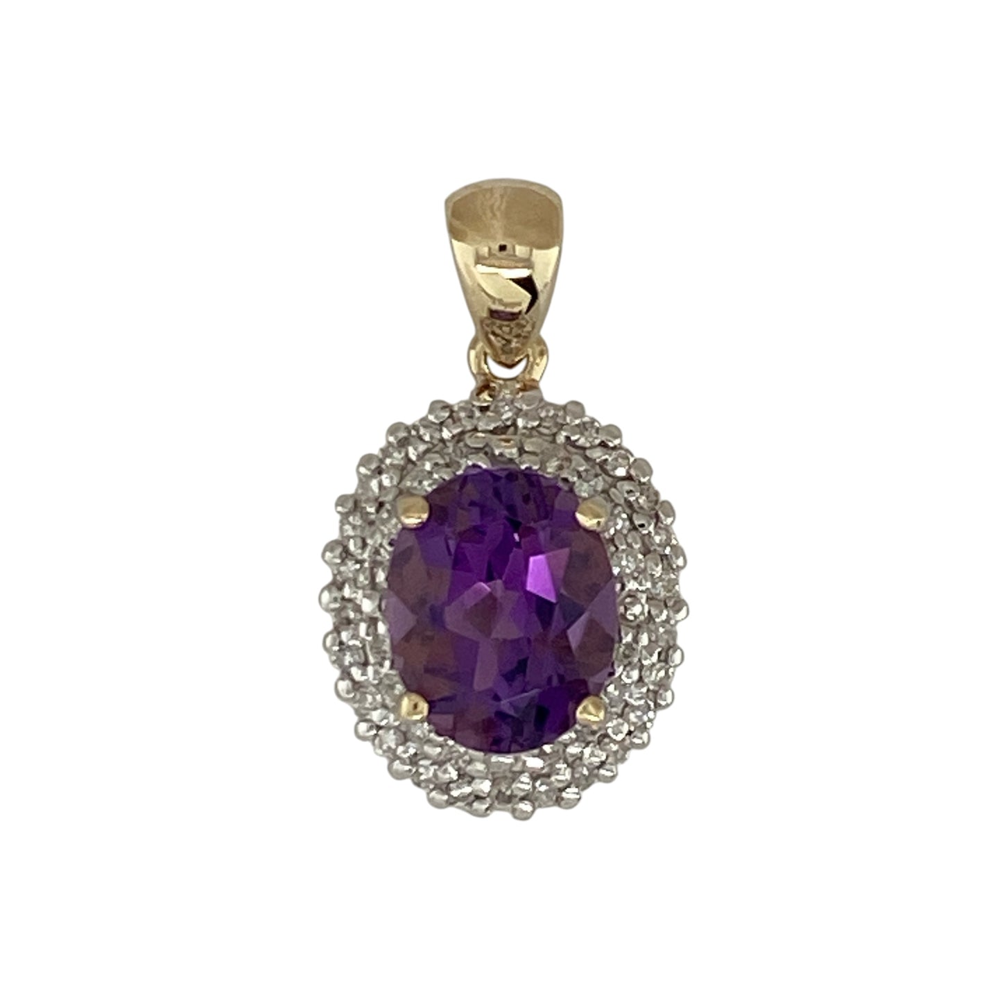 9ct Gold Diamond & Amethyst Cluster Pendant