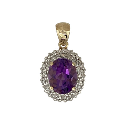 9ct Gold Diamond & Amethyst Cluster Pendant