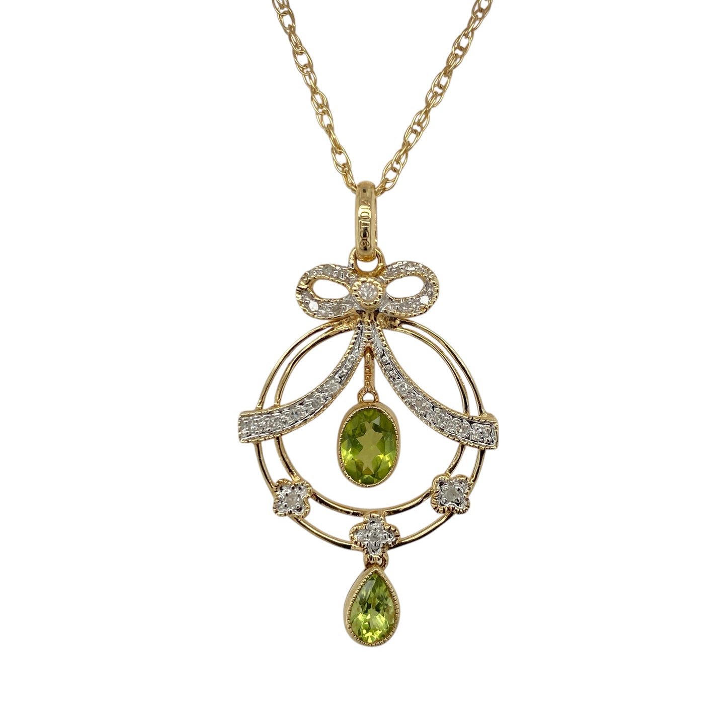 9ct Gold Diamond & Peridot 16" Necklace