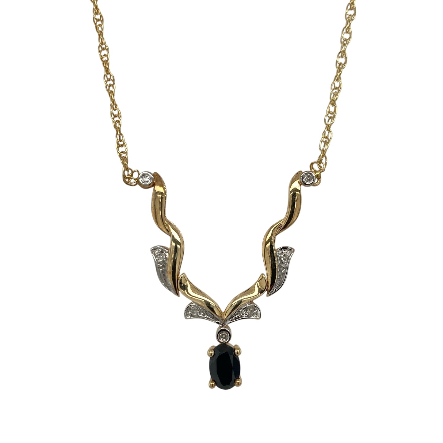 9ct Gold Diamond & Sapphire 18" Necklace