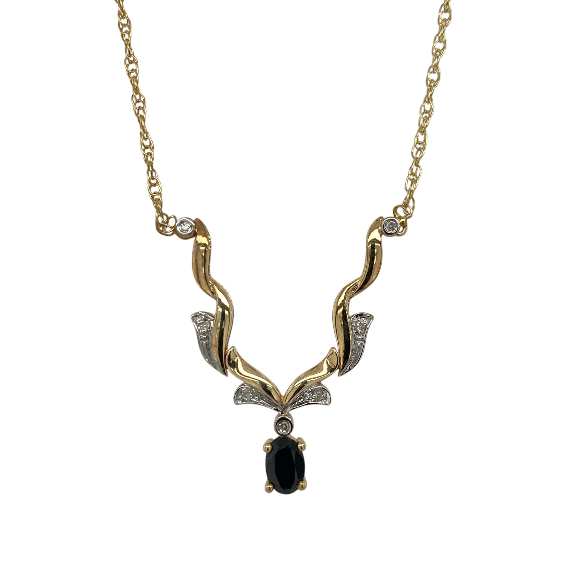 9ct Gold Diamond & Sapphire 18" Necklace