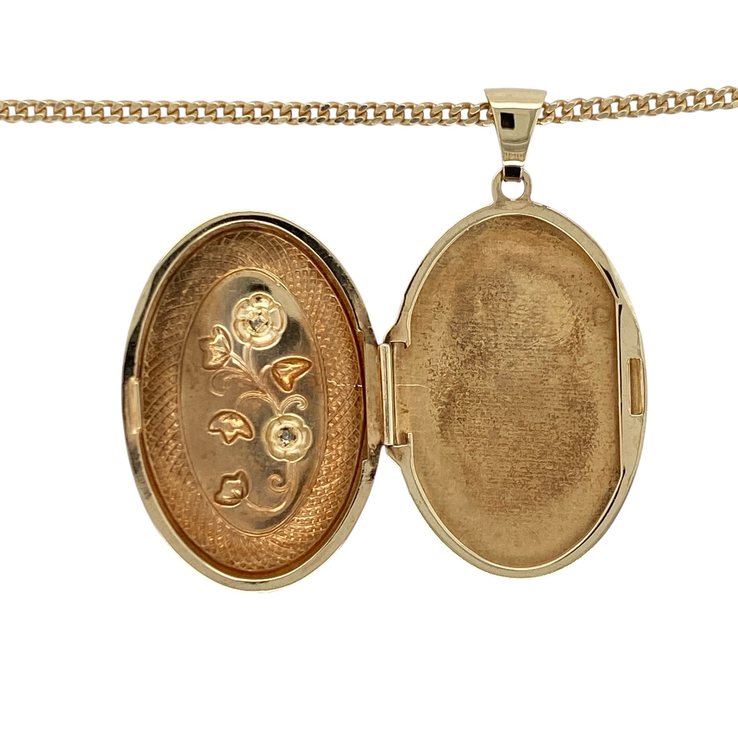 9ct Gold & Diamond Flower Oval Locket 20" Necklace