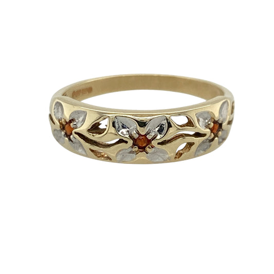 9ct Gold & Garnet Flower Style Band Ring