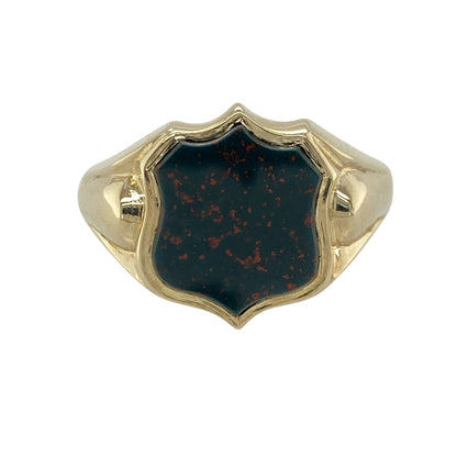9ct Gold & Bloodstone Shield Signet Ring