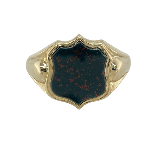 9ct Gold & Bloodstone Shield Signet Ring