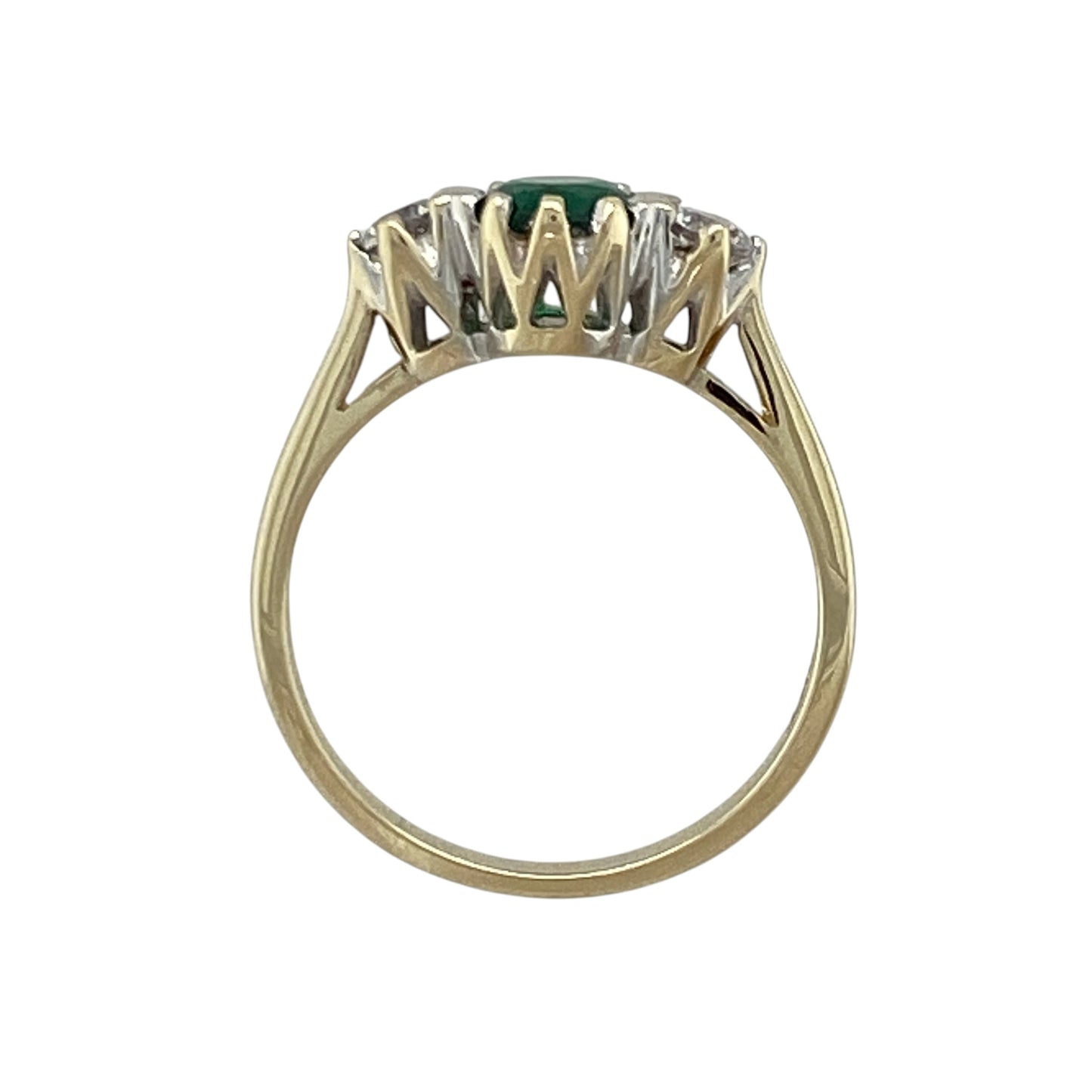 9ct Gold Green Stone & Cubic Zirconia Trilogy Ring