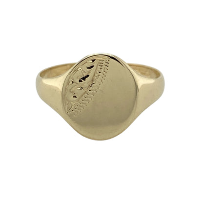 9ct Gold Patterned Oval Signet Ring