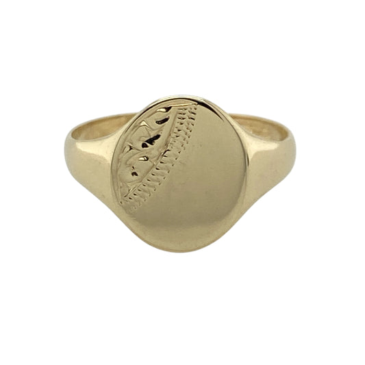 9ct Gold Patterned Oval Signet Ring
