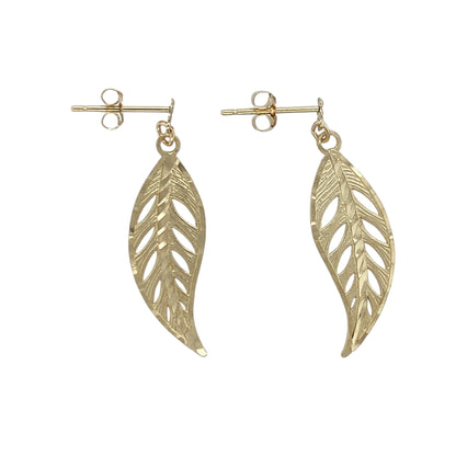 9ct Gold Leaf Drop Earrings