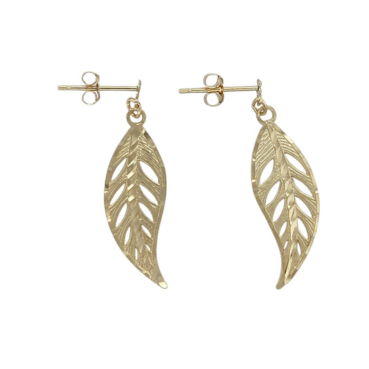 9ct Gold Leaf Drop Earrings