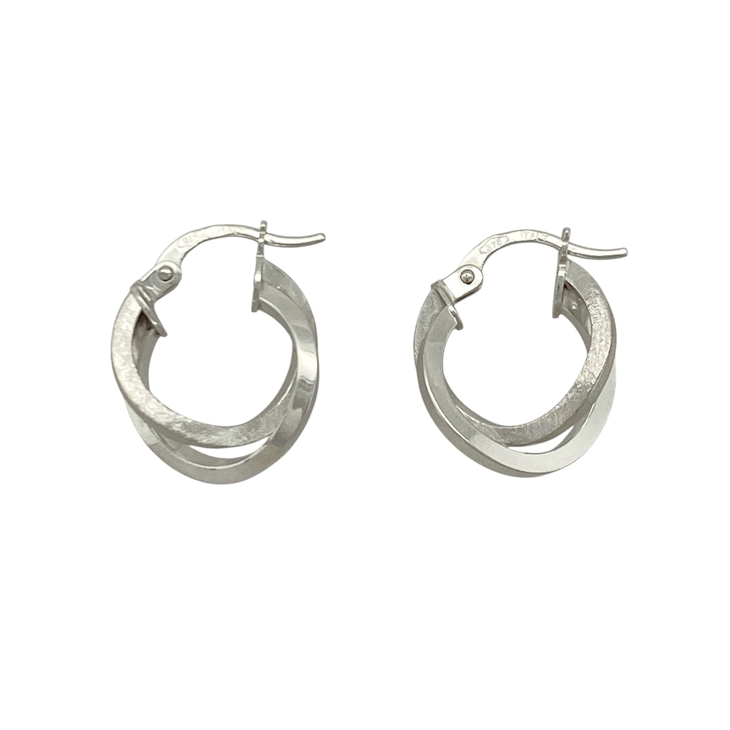 9ct White Gold Double Hoop Crossover Creole Earrings