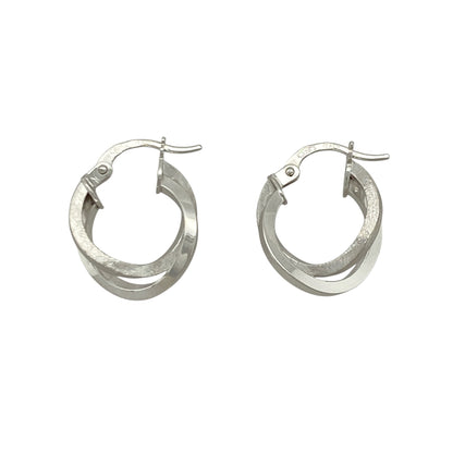 9ct White Gold Double Hoop Crossover Creole Earrings