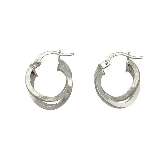 9ct White Gold Double Hoop Crossover Creole Earrings