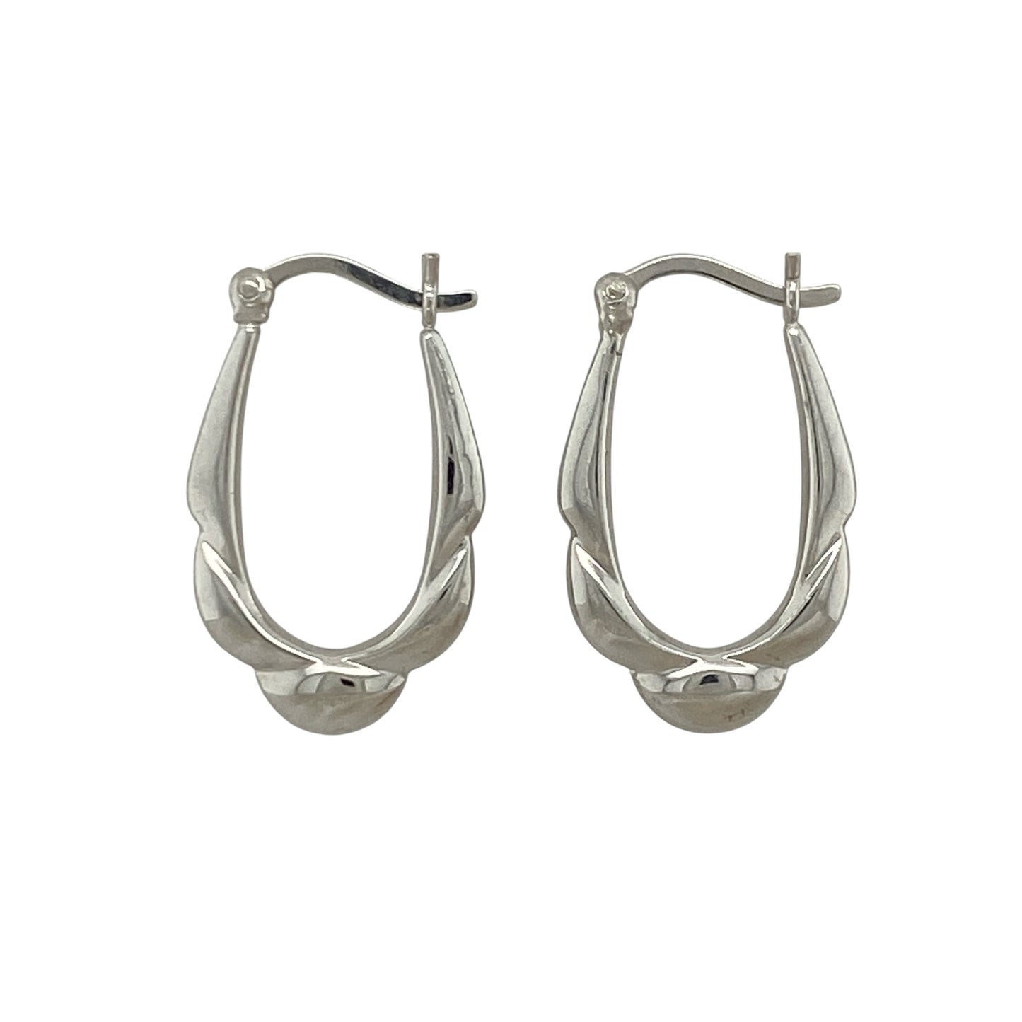 9ct White Gold Bubble Oval Creole Earrings
