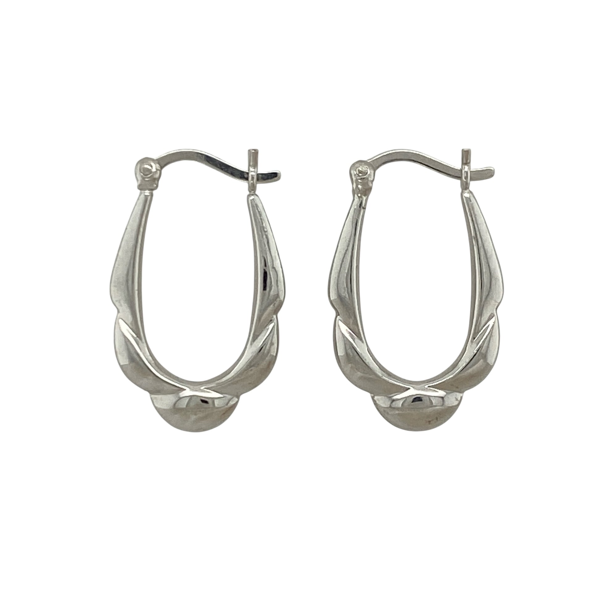 9ct White Gold Bubble Oval Creole Earrings