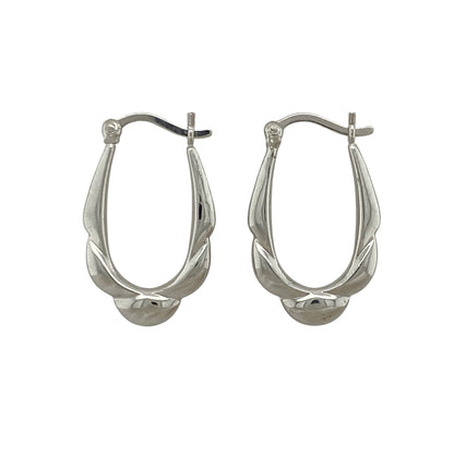 9ct White Gold Bubble Oval Creole Earrings