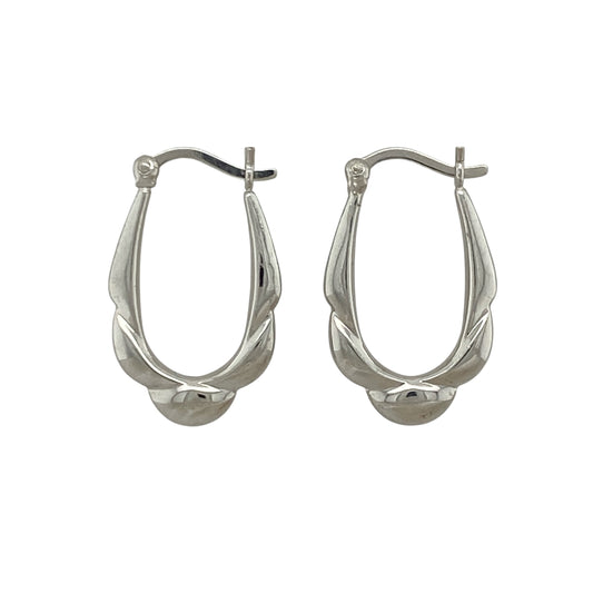 9ct White Gold Bubble Oval Creole Earrings