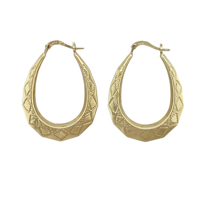 9ct Gold Patterned Oval Creole Earrings
