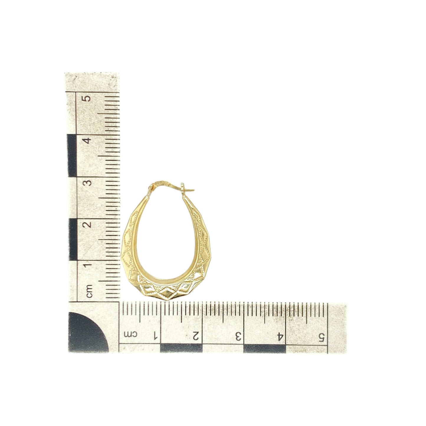 9ct Gold Patterned Oval Creole Earrings