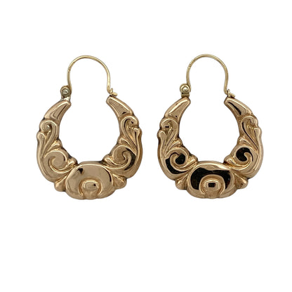 9ct Gold Patterned Vintage Style Creole Earrings